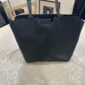 Calvin Klein Black Tote Bag with Chain Straps